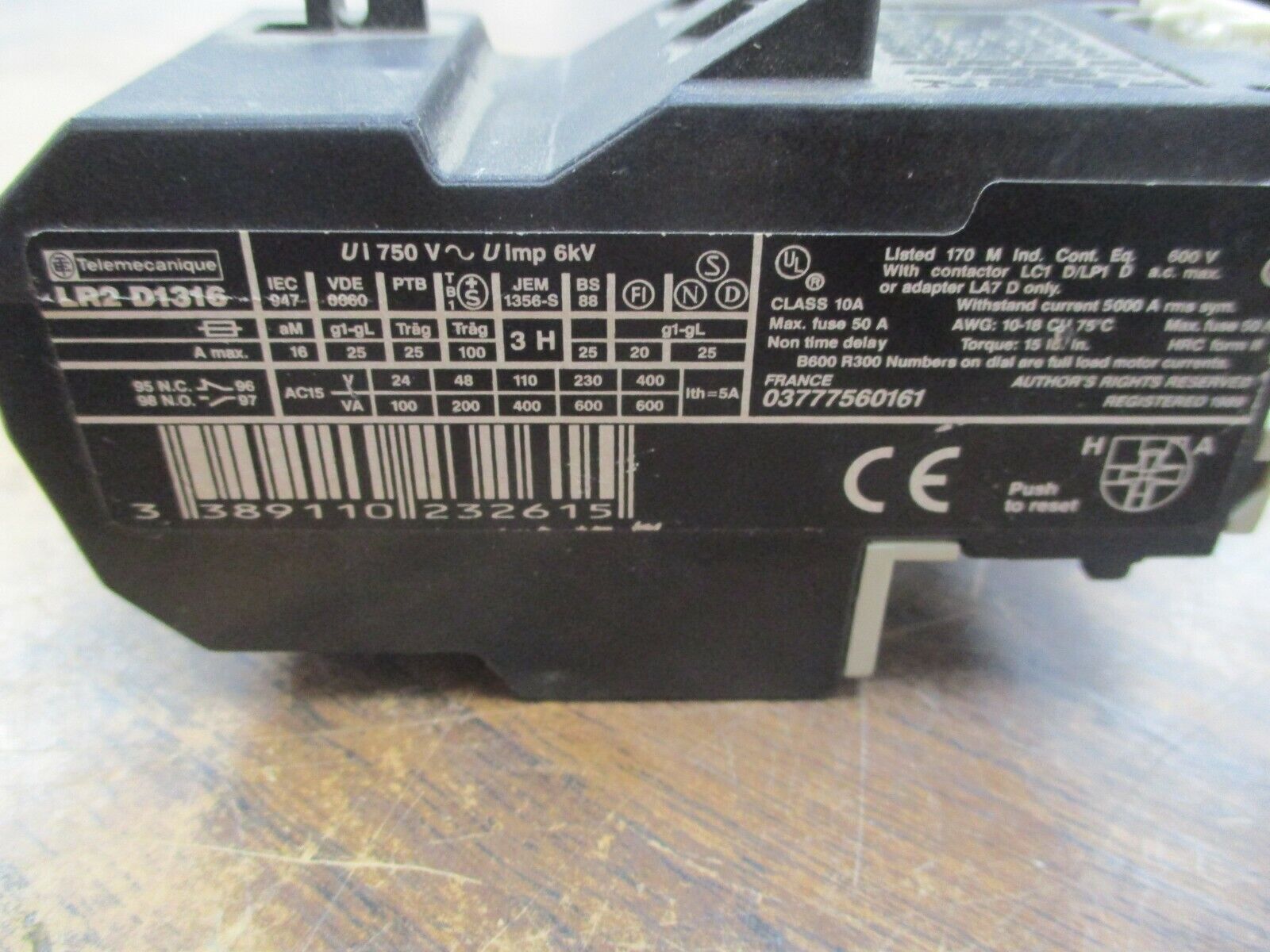 Telemecanique Solid State Overload LR2 D1316 Trip: 6-13A Used