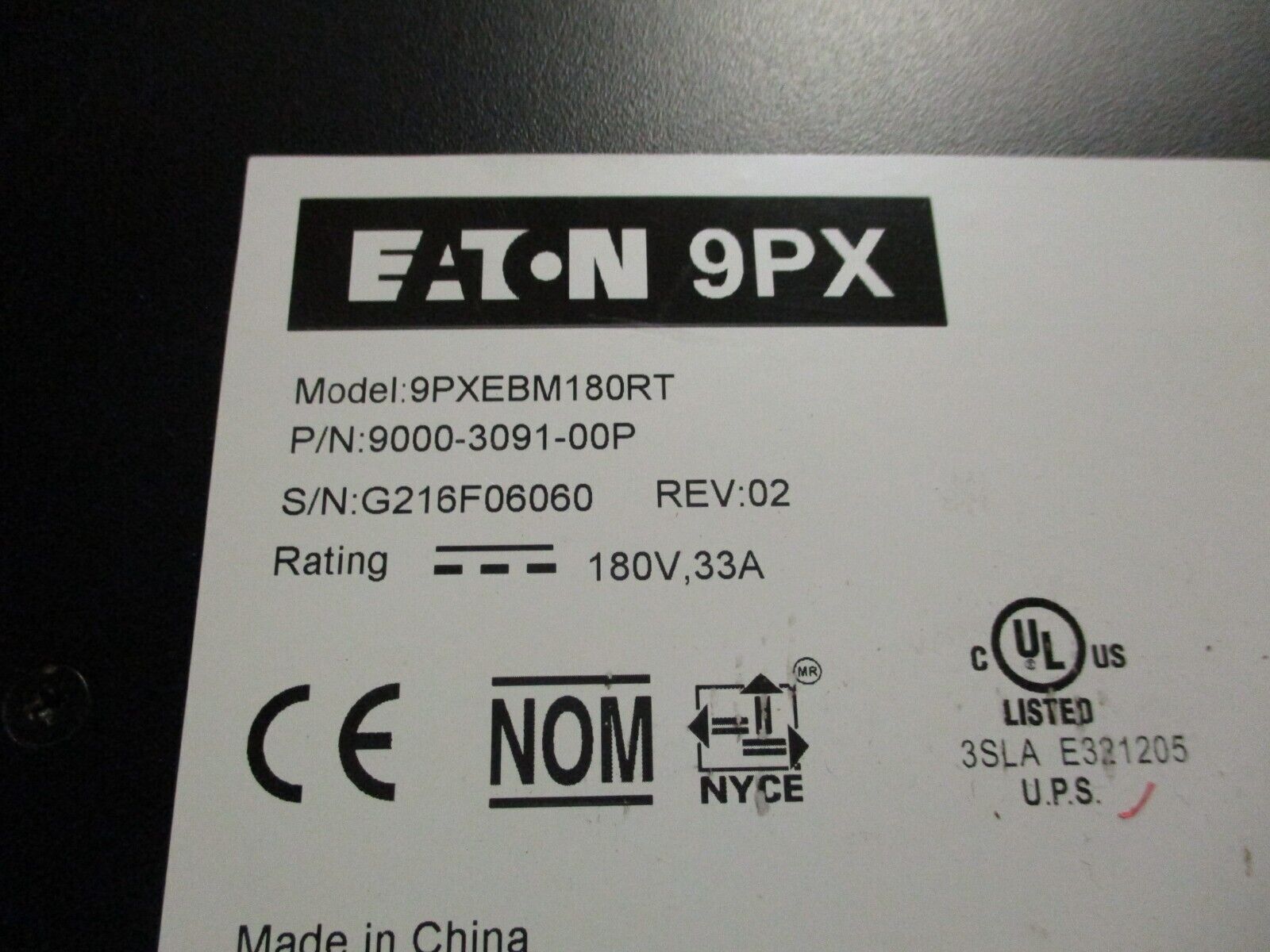 Eaton 9PXEBM180RT Extended Battery Module 9000-3091-00P Rev. 02 180V 33A Used