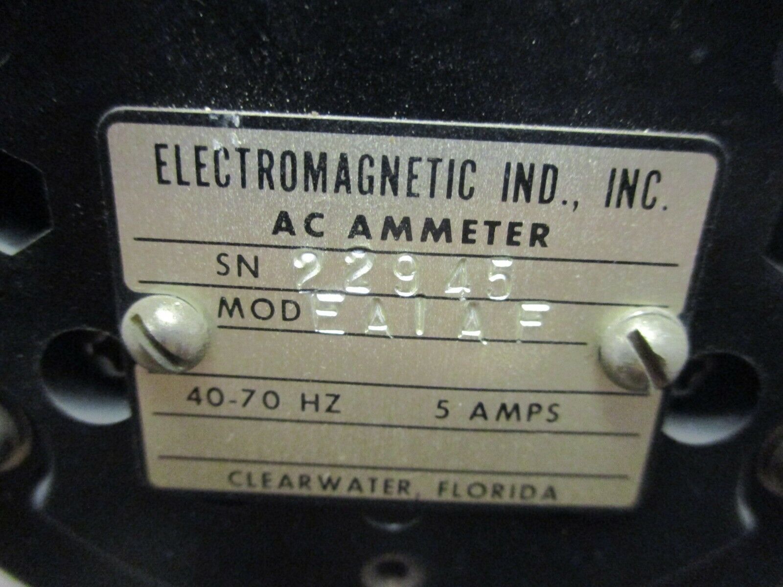 Electromagnetic Industries AC Ammeter EA1AF Range: 0-600A 40-70Hz 5A Used