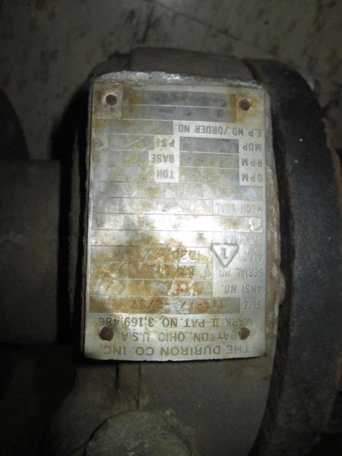 Duriron Centrifugal Pump B-84744 3x1-1/2-6/57 D20 Allow