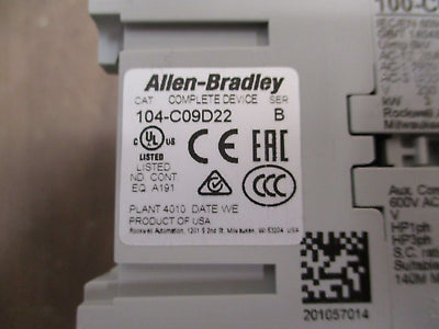 Allen-Bradley Reversing Contactor 104-C09D22 Ser. B 120V Coil New Surplus