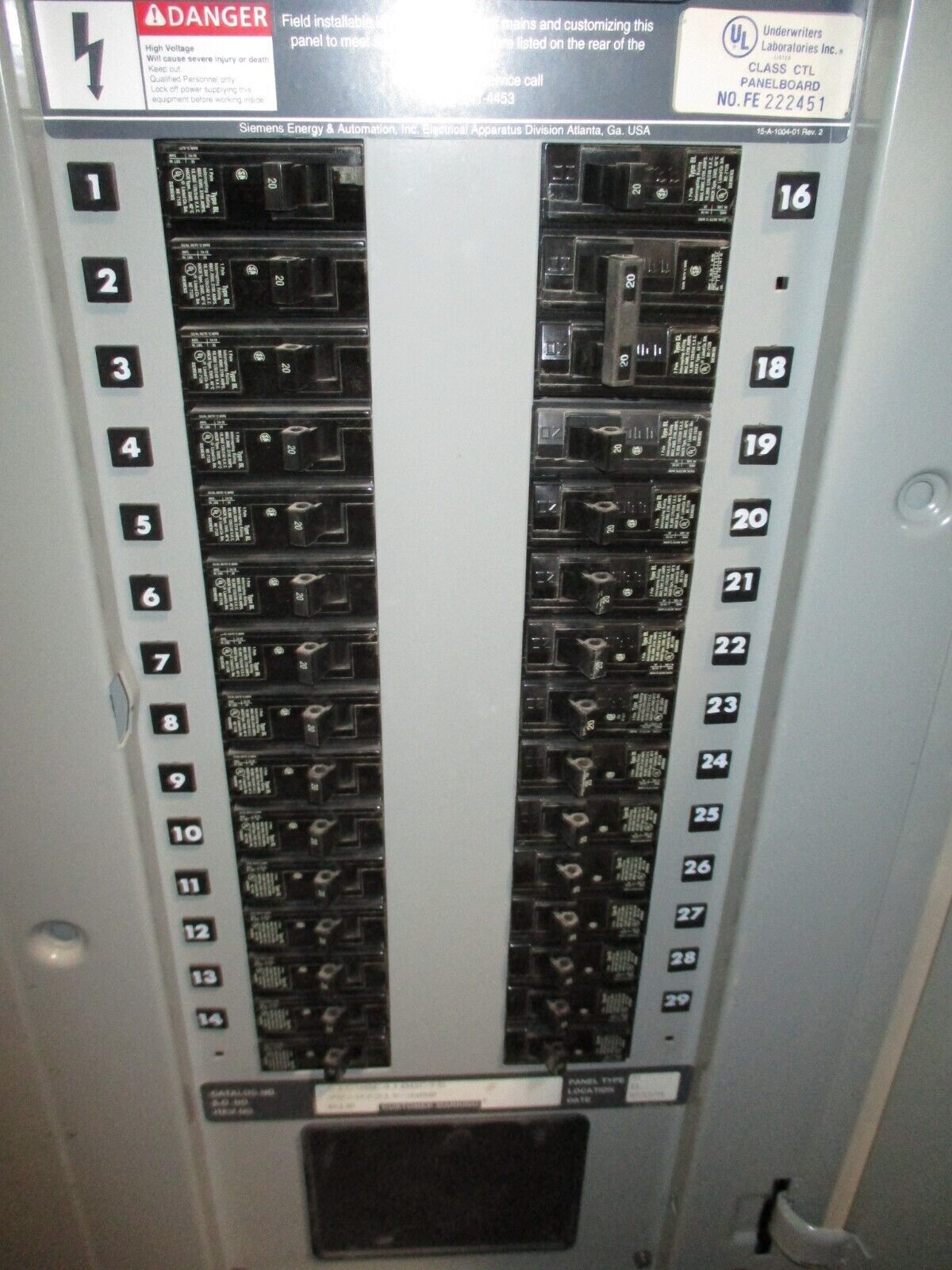 Siemens Main Breaker Circuit Breaker Panel S1C30E4100CTS 250A Max, 100A Main 3Ph
