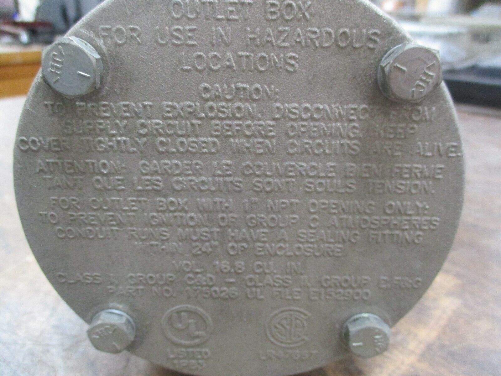 Crouse-Hinds Explosion Proof Outlet Box 175026 Used