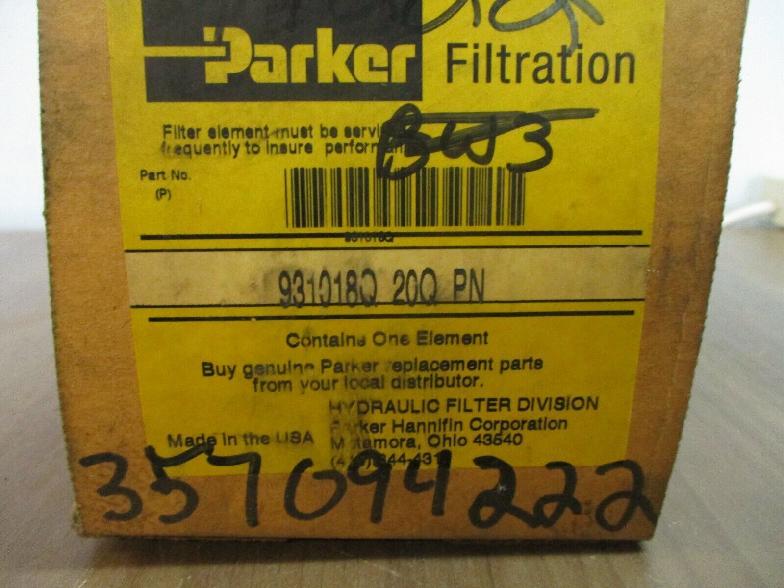 Parker Filter Element 931018Q 20Q PN New Surplus