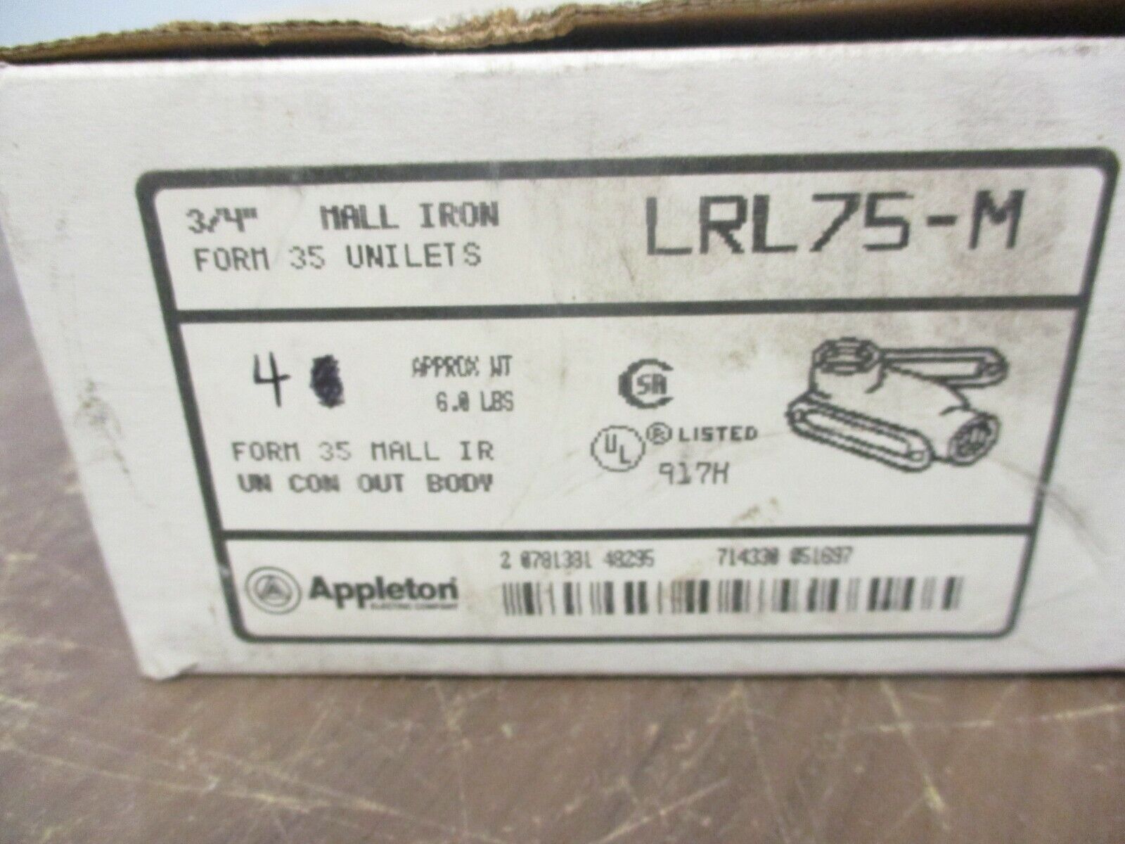 Appleton Unilet Conduit Body LRL75-M New Surplus **Box of 4**