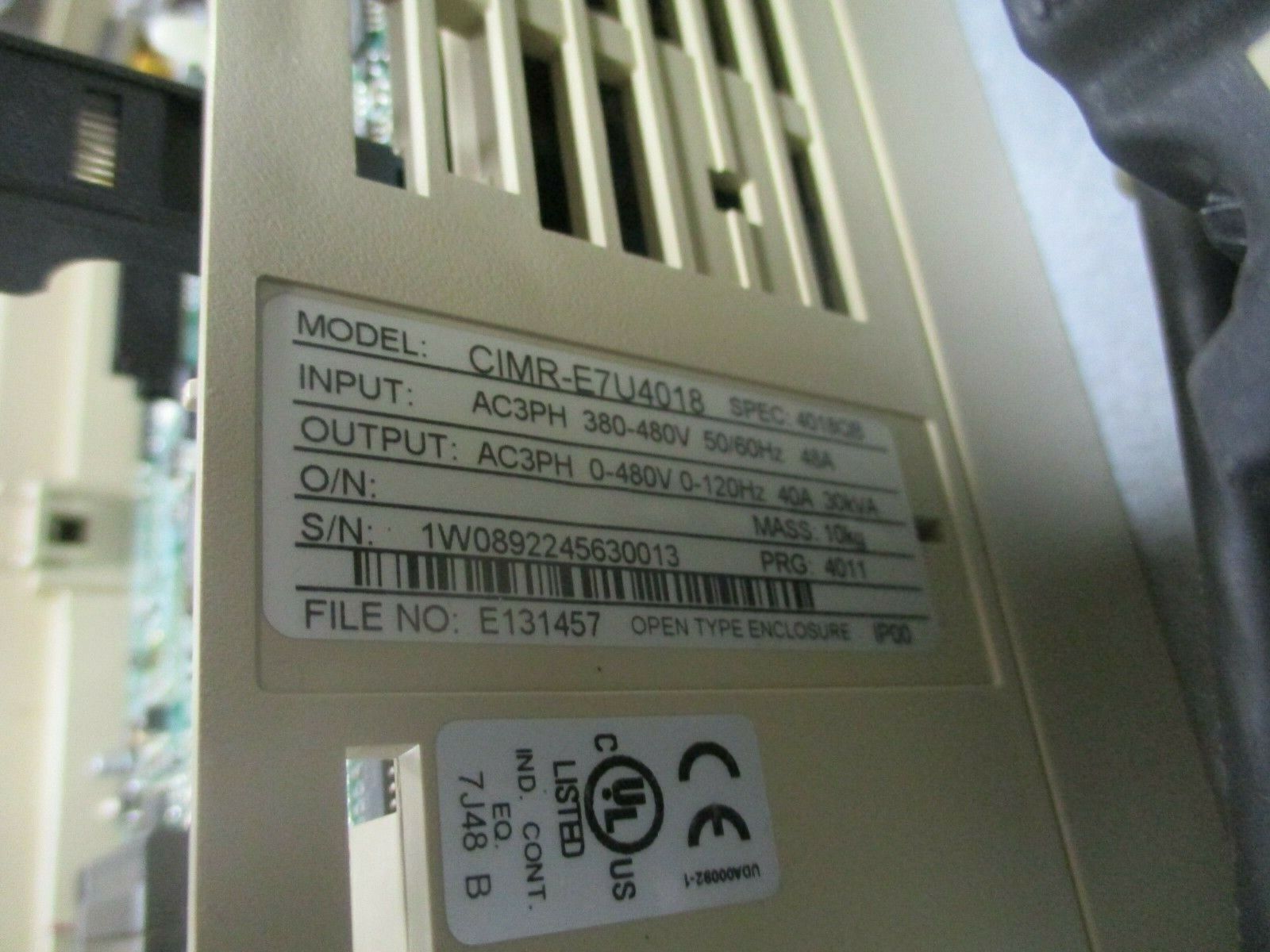 Yaskawa E7 AC Drive w/ Bypass E7LVB040CGXY 30HP 3Ph Used
