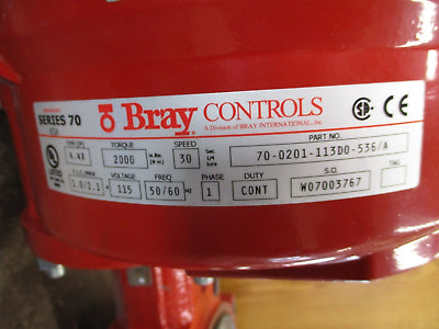Bray Actuated Butterfly Valve SSL2-C080 70-0201H Size 8" Stem: SS416 Seat: EPDM