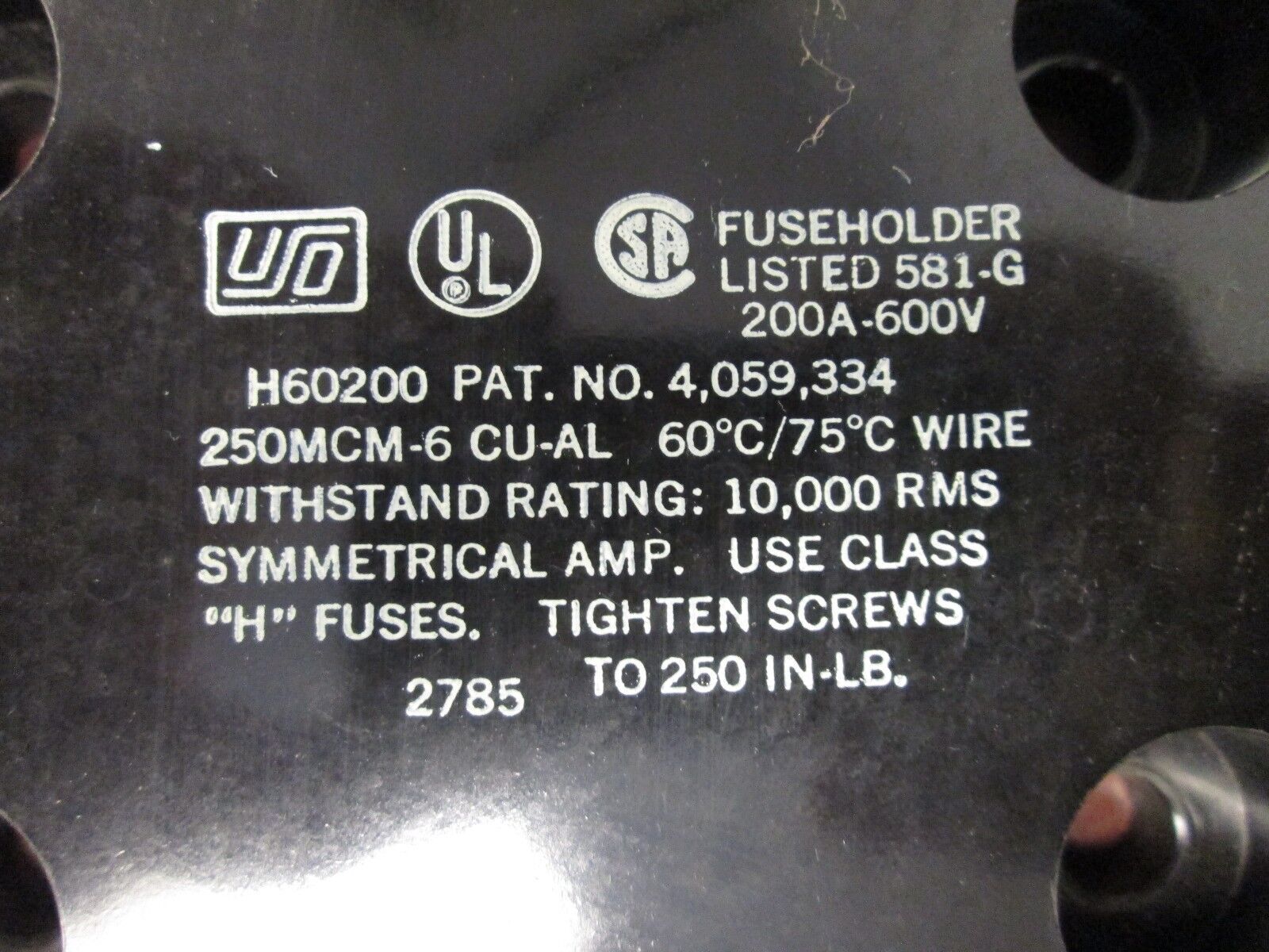 Bussmann/USD Fuseholder H60200 200A 600V 1P Used