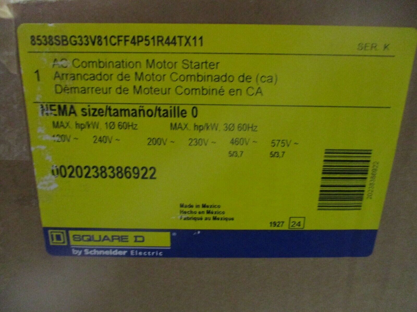 Square D Fusible Size 0 Combination 8538SBG33V81CFF4P51R44TX11 Ser K New Surplus