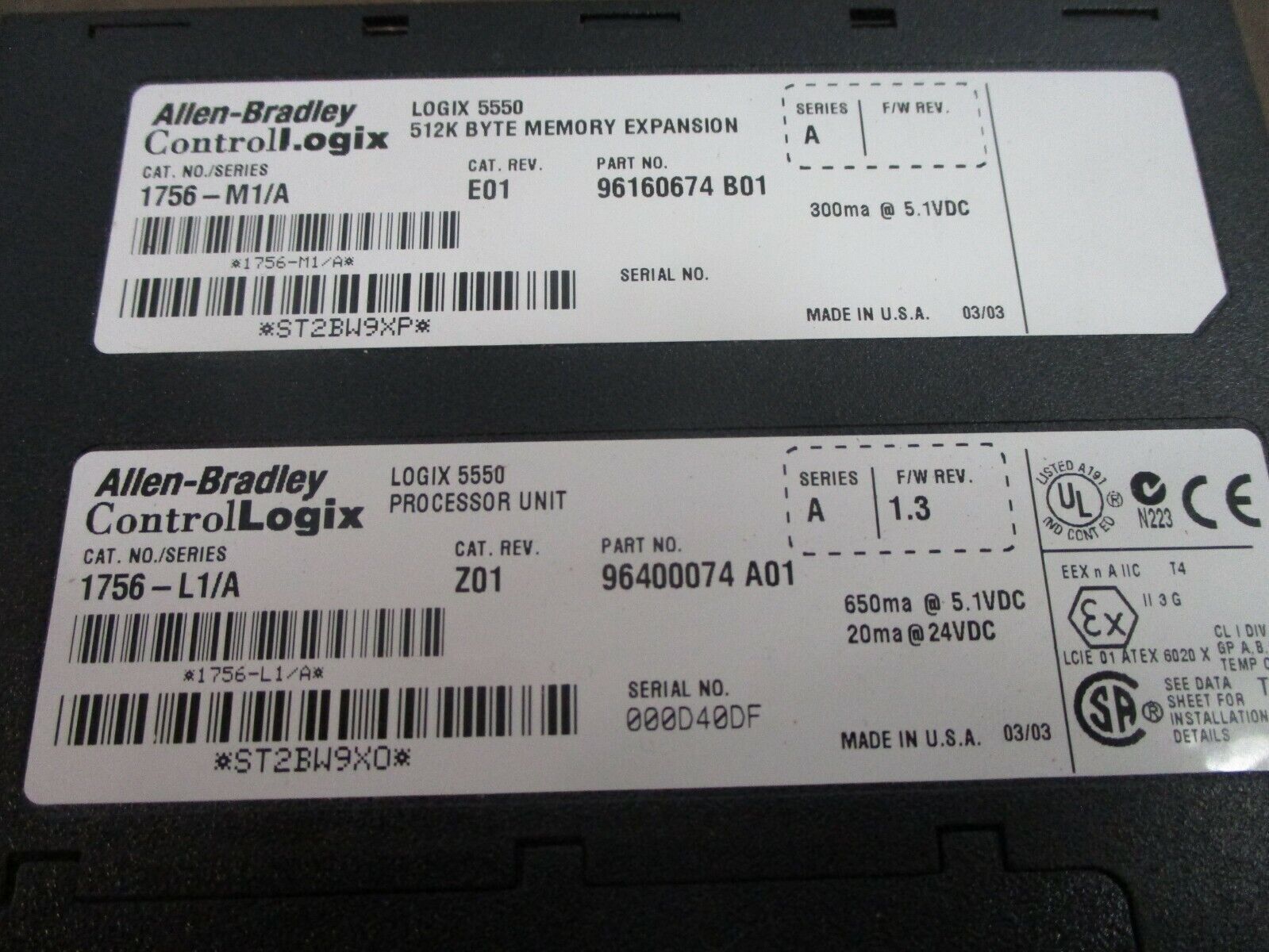 Allen-Bradley ControlLogix Logix 5550 Processor Unit 1756-L1 Ser. A Rev. Z01