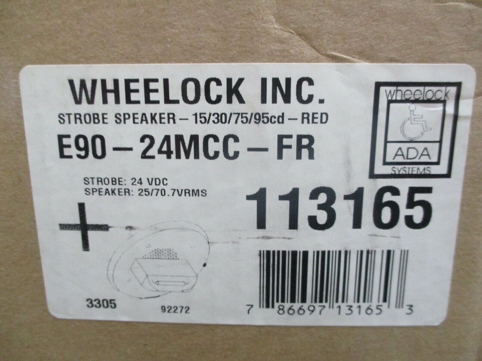 Wheelock Strobe Speaker E90-24MCC-FR Strobe: 24VDC 15/30/75/95cs Red New Surplus