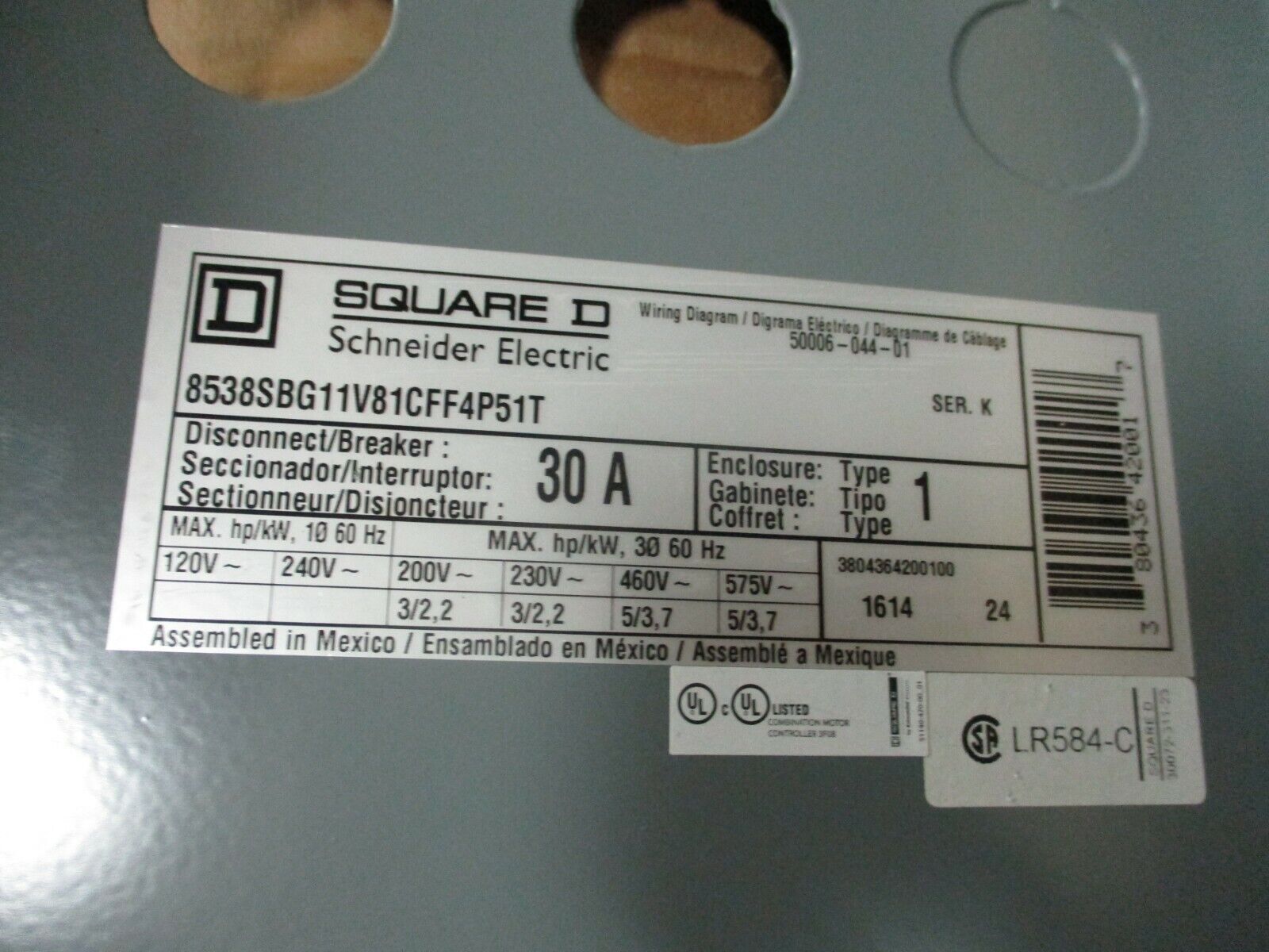 Square D Fusible Size 0 Combination 8538SBG11V81CFF4P51T Ser. K 120V Coil Used
