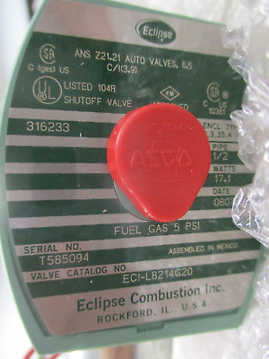 Eclipse Solenoid Valve ECI-L82R4G20 120V Coil New Surplus