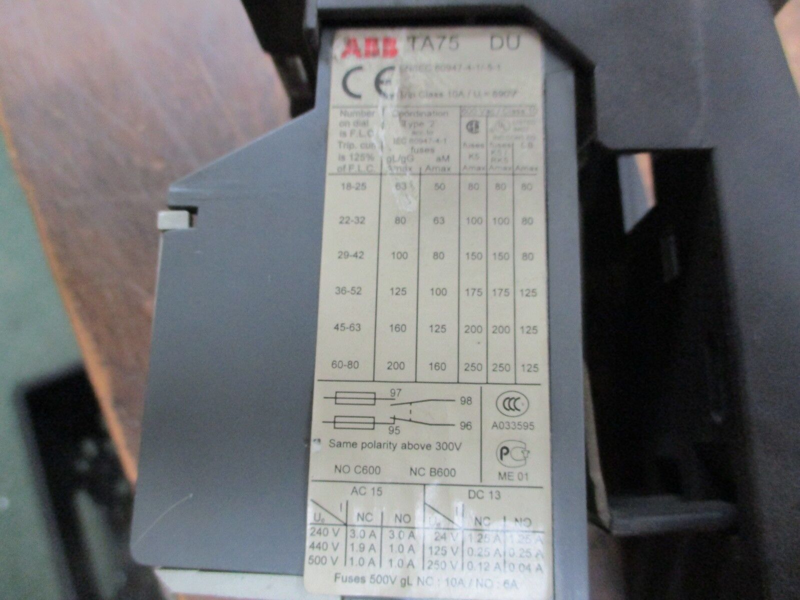 ABB Solid State Overload w/ Din Rail Adapter TA75 DU Trip: 60-80A Used