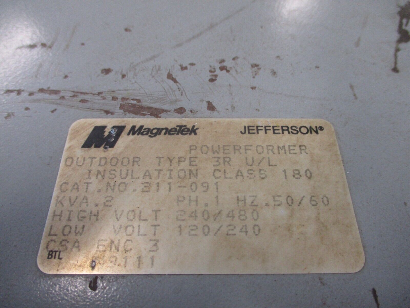 Magnetek Jefferson Powerformer Transformer 211-091 2KVA Pri: 240/480V