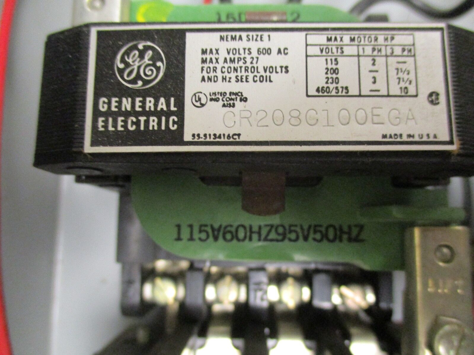 GE Size 1 Non Fusible Combination CR208C100EGA 115V Coil 27A 600V Used