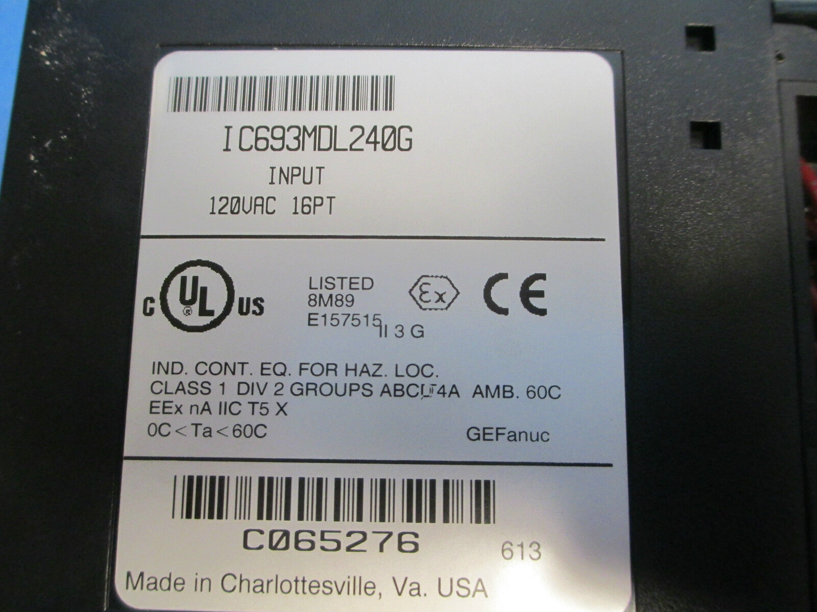 GE Fanuc Series IC693MDL240G Input 120VAC 16PT Module *Good Condition*