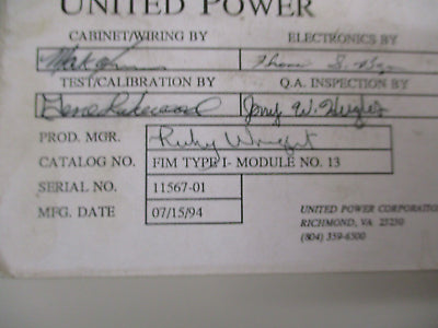 United Power Focus Interface Module FIM TYPE I-MODULE NO. 13 Used