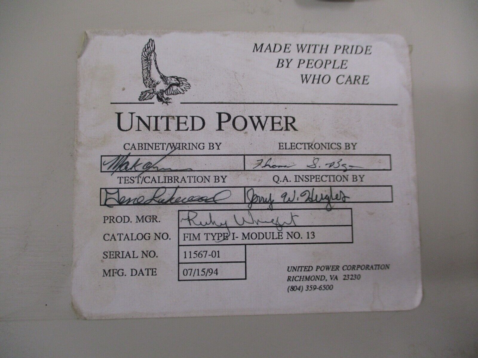 United Power Focus Interface Module FIM TYPE I-MODULE NO. 13 Used