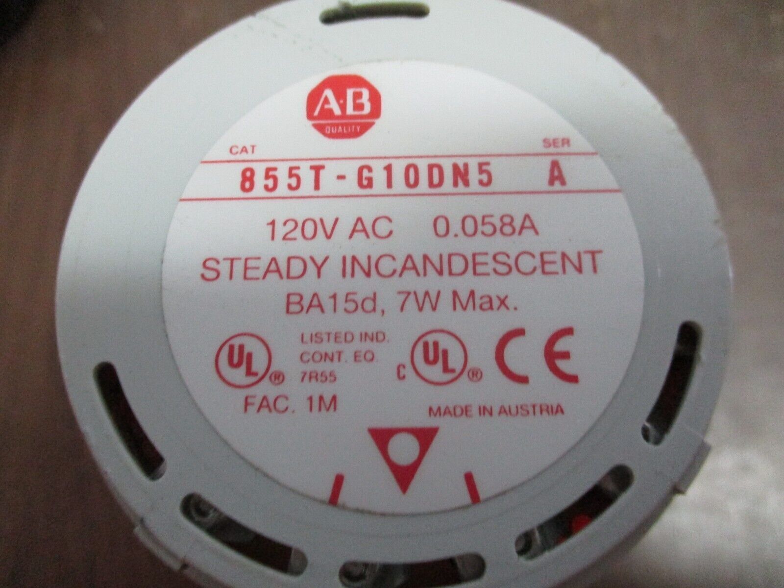 Allen-Bradley Steady Incandescent Light Stack 855T-G10DN5 Ser. A (2) Amber Used