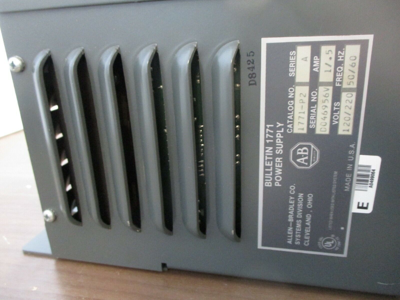 Allen-Bradley Power Supply 1771-P2 75VA Ser. A 120/220V 50/60Hz 1/0.5A Used
