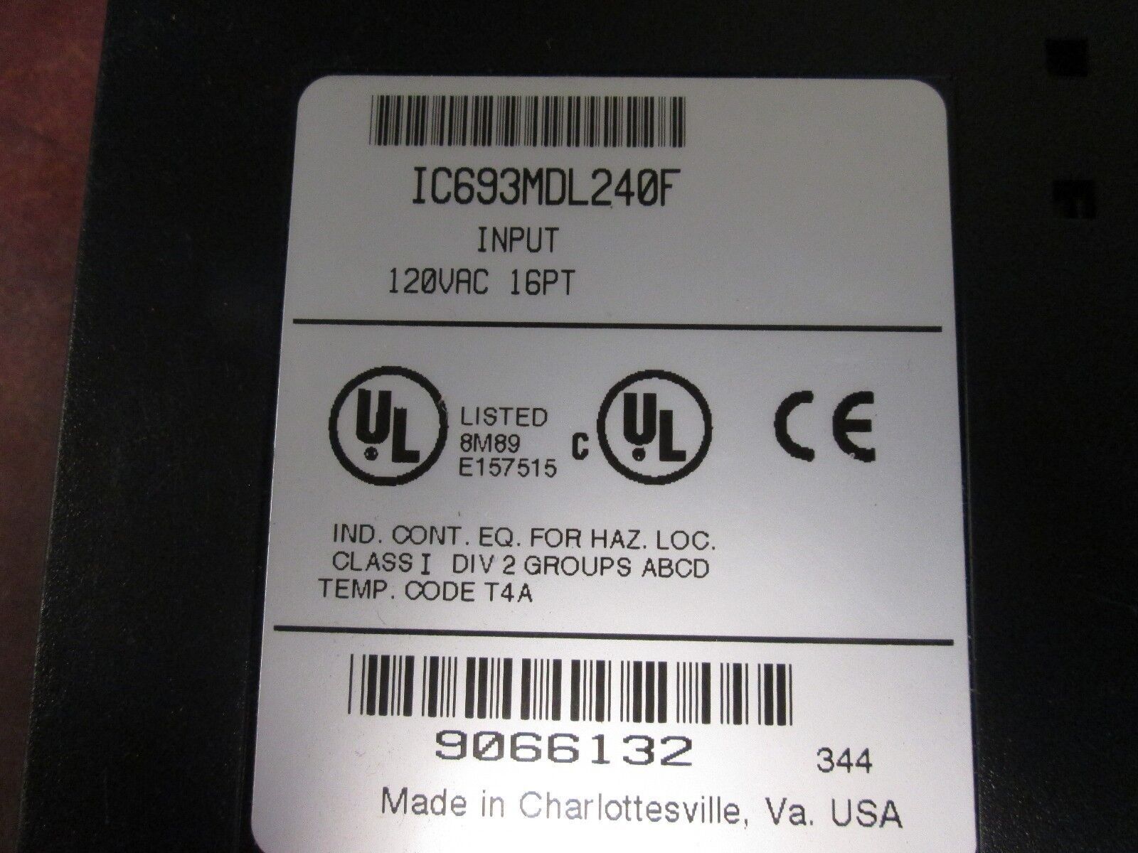 GE Fanuc Input Card IC693MDL240F 120VAC 16PT Used - Missing Terminal Cover