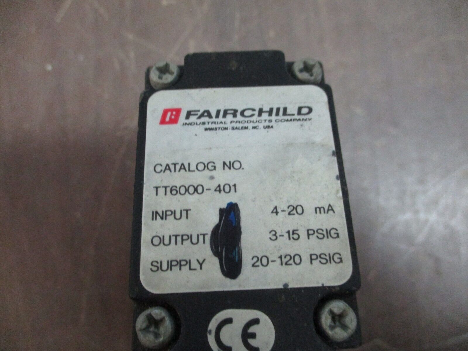 Fairchild Transducer TT6000-401 Input: 4-20mA Output: 3-15PSIG Used