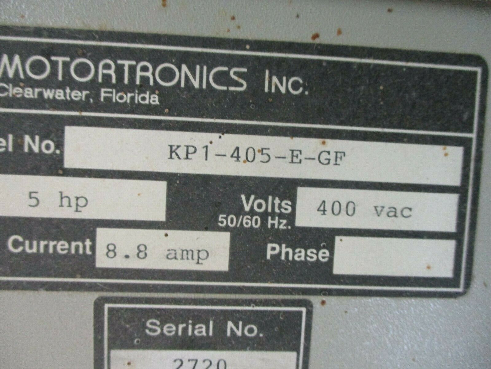 Motortronics AC Drive KP1-405-E-GF 5HP 400V 50/60Hz 8.8A Nema 4X Used
