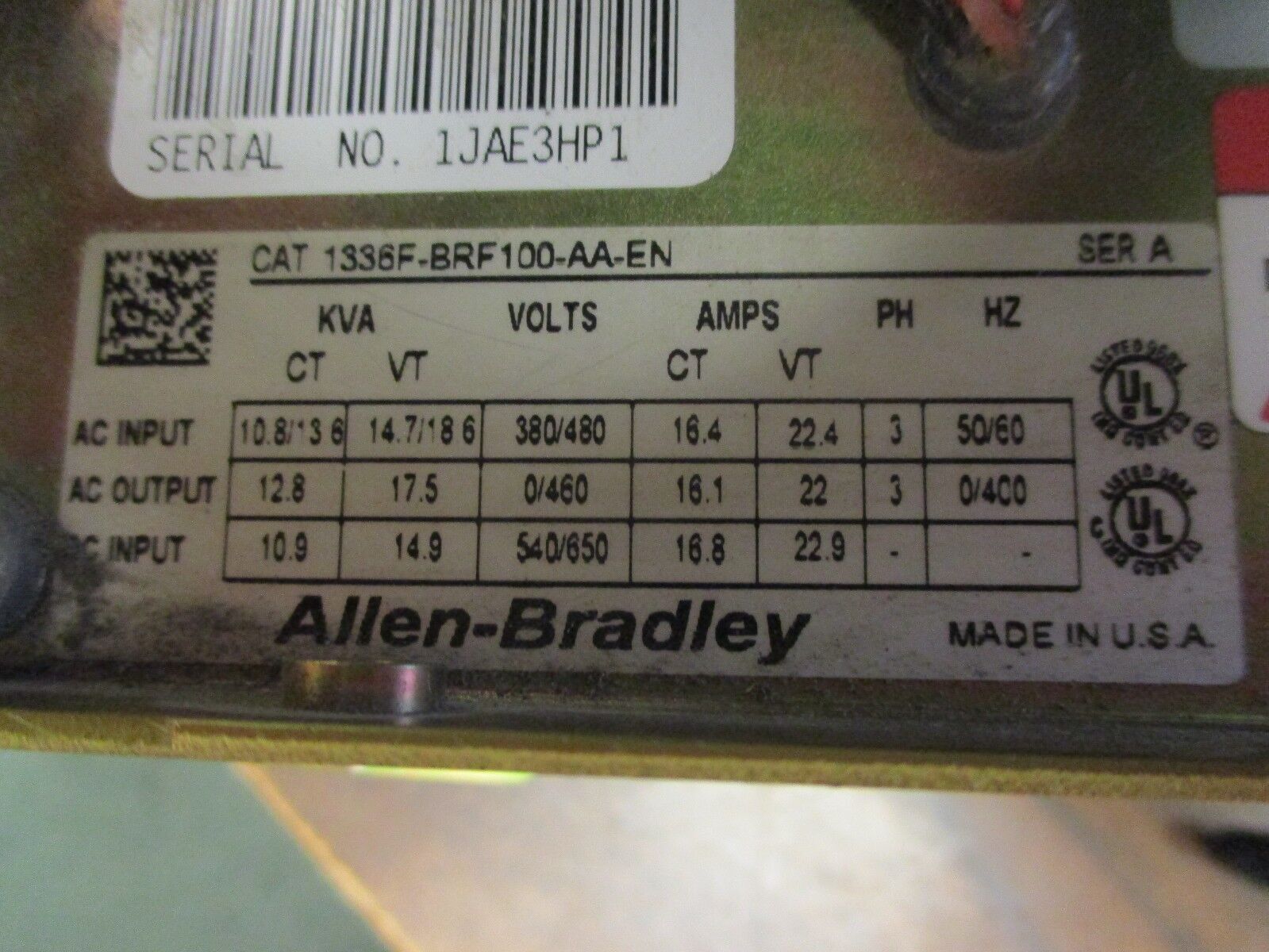Allen-Bradley 1336 Plus II AC Drive 1336F-BRF100-AA-EN 10HP 3Ph *No Cover* Used