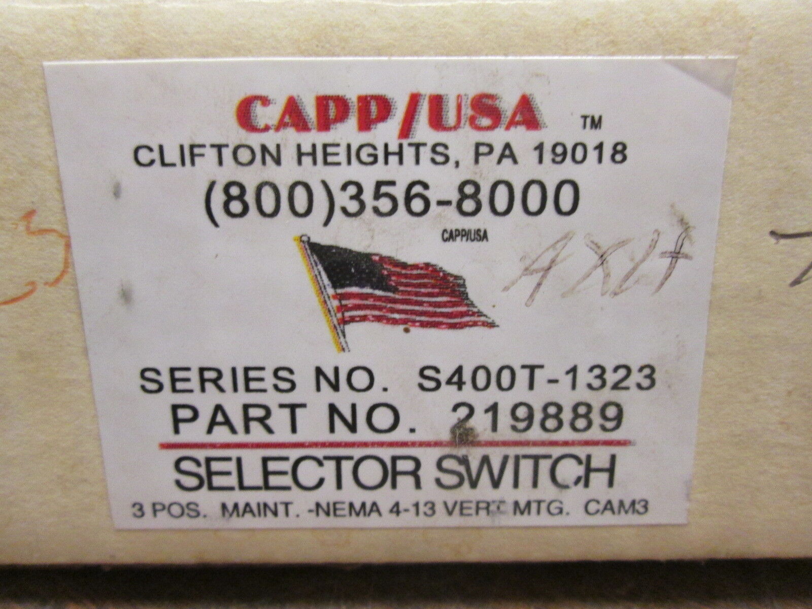 Capp/USA Selector Switch 219889 New Surplus