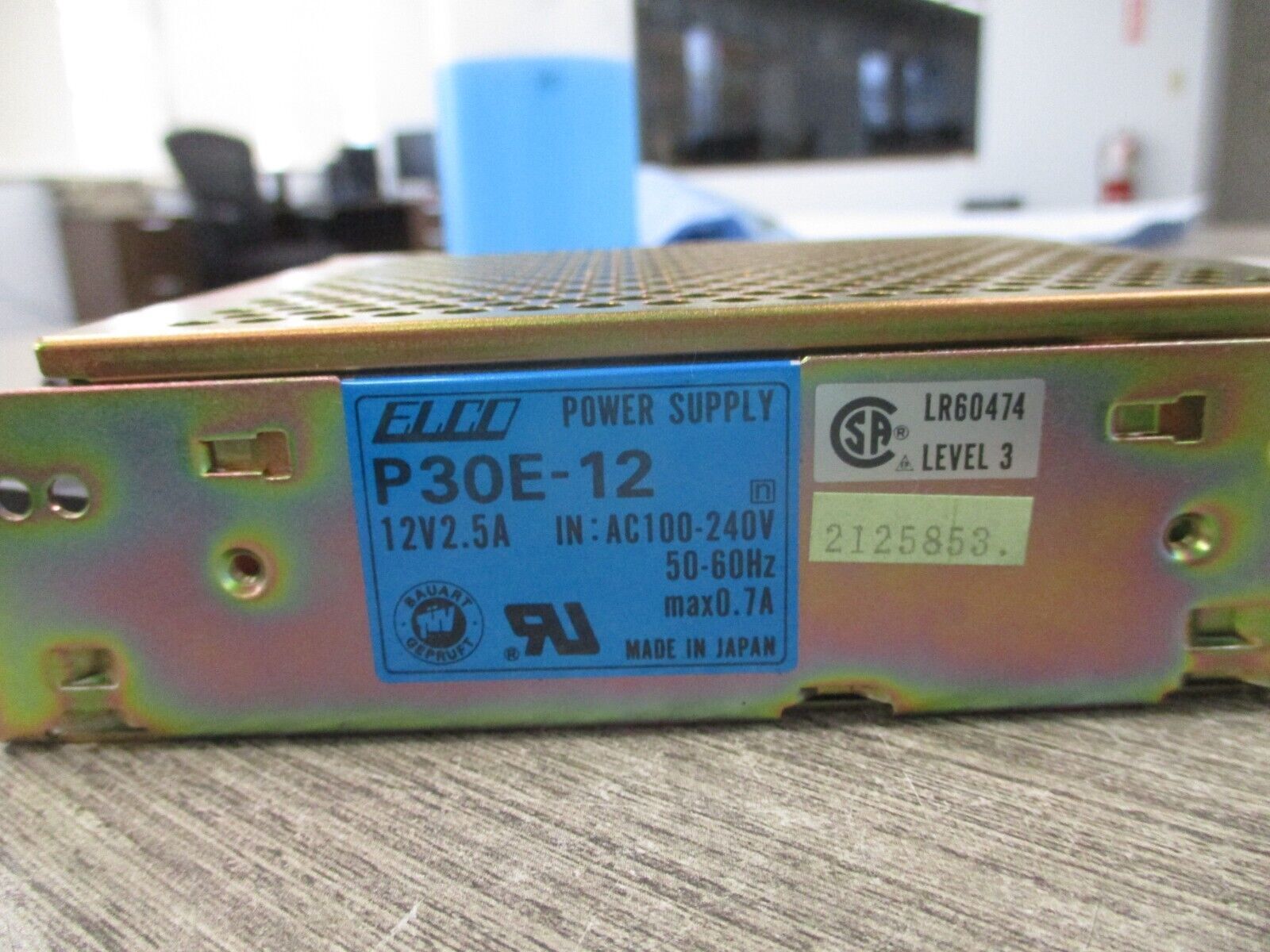 Elco Power Supply P30E-12 Input 100-240VAC 50-60HZ 0.7A Output 12V 2.5A Used