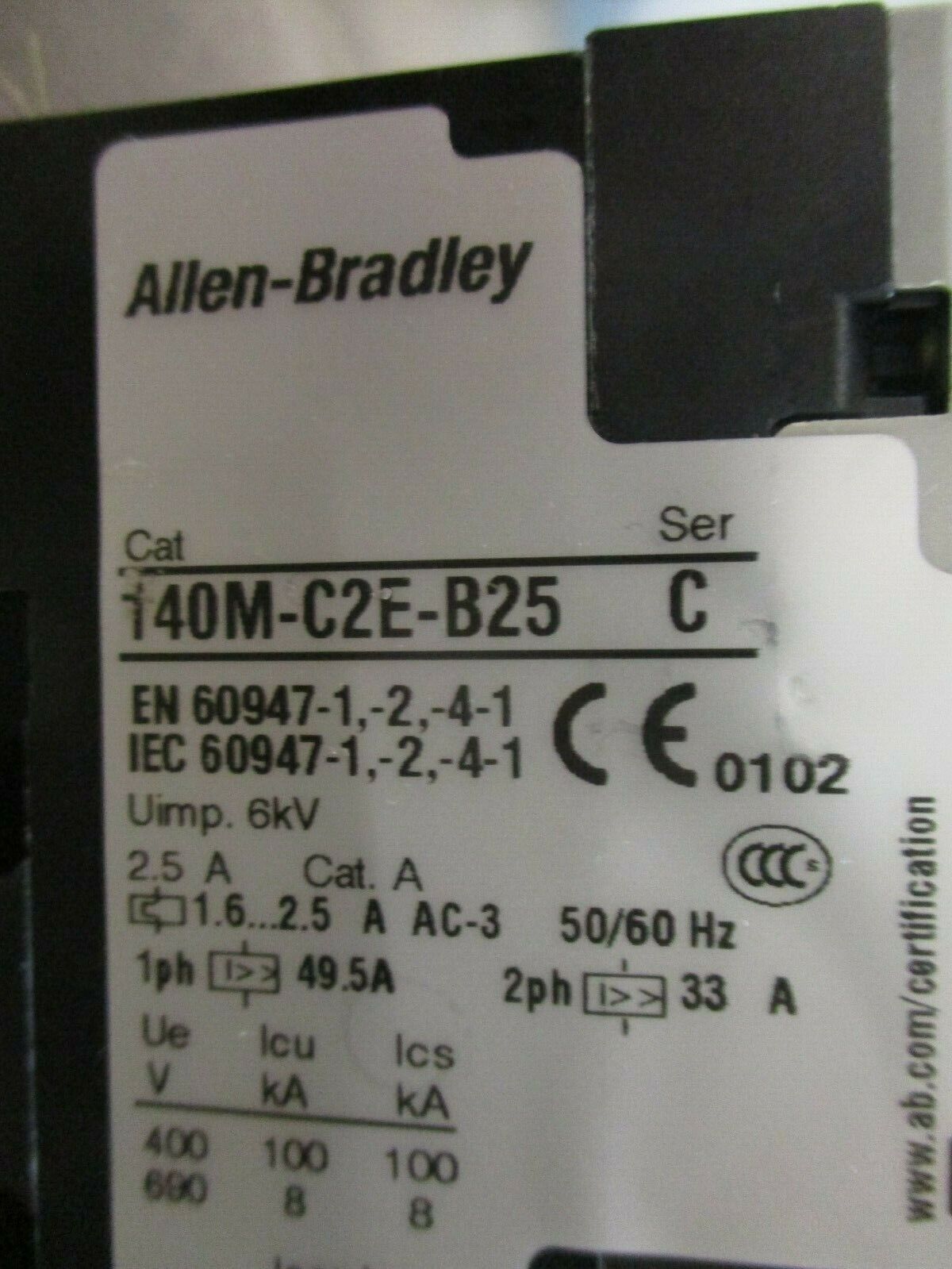 Allen-Bradley Manual Starter 140M-C2E-B25 Ser. C Trip: 1.6-2.5A w/ Handle Used