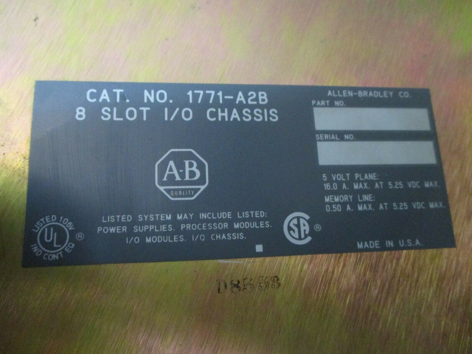 Allen-Bradley I/O Chassis 1771-A2B 8-Slot Used