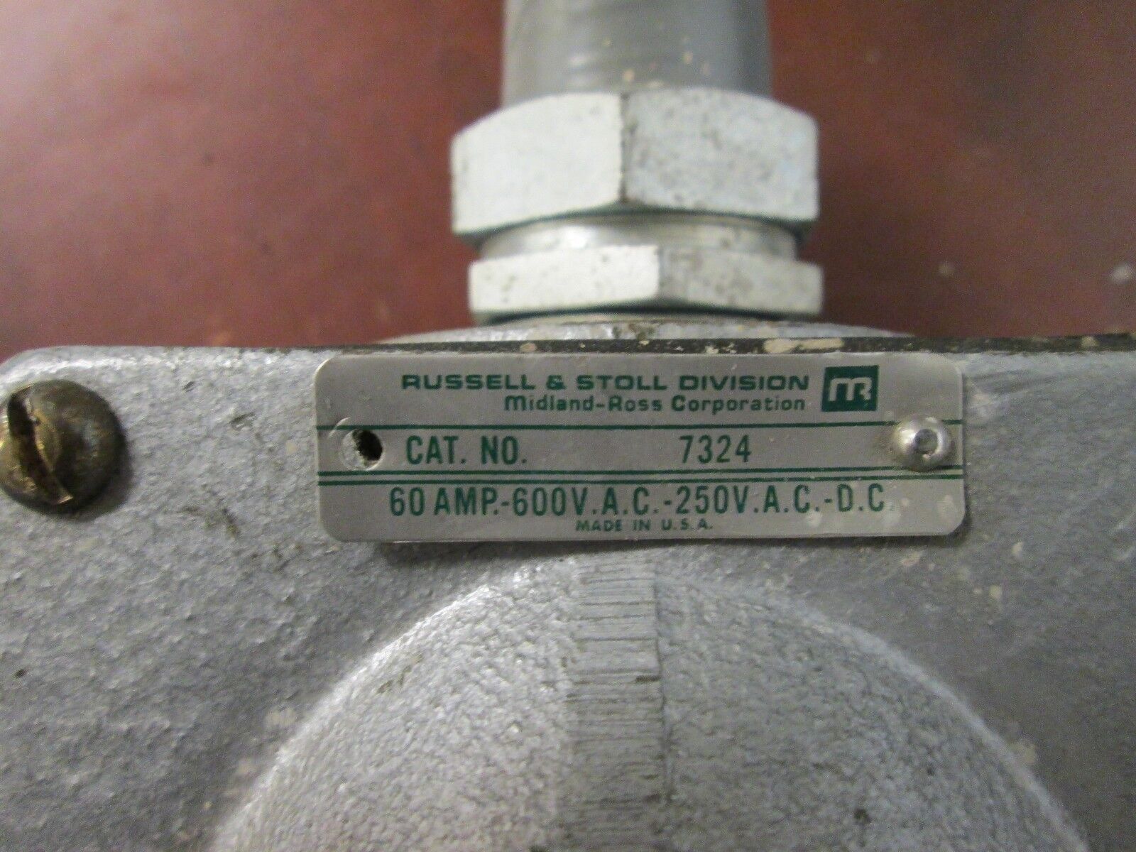 Russellstoll Receptacle w/Base 7324 60A 600V 3P 4W *No Feet* Used