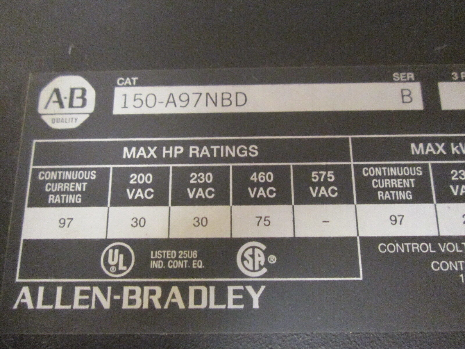 Allen-Bradley SMC Plus Soft Start 150-A97NBD 75HP 120/240V Control 208-480V Ln