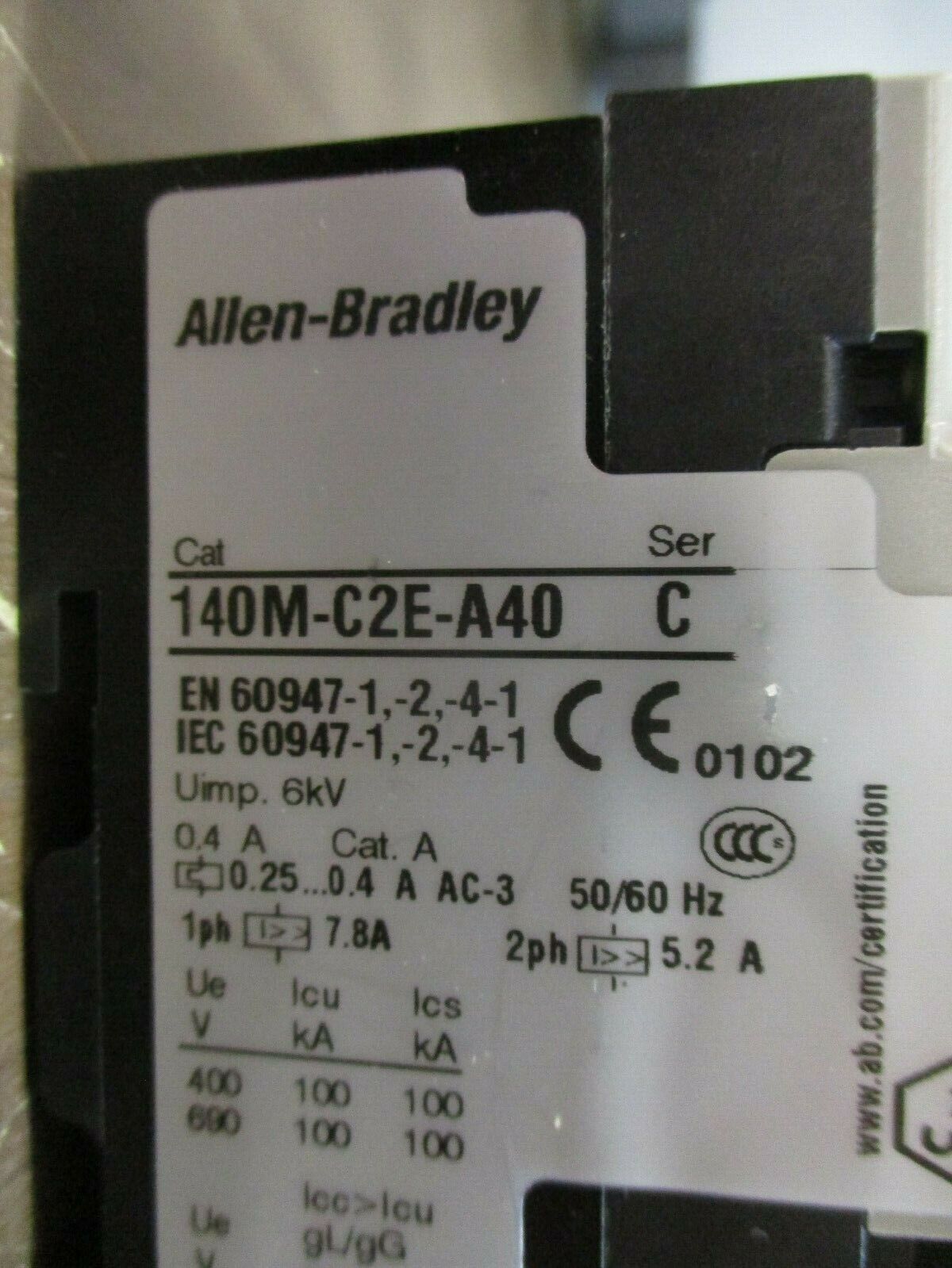 Allen-Bradley Manual Starter 140M-C2E-A40 Ser. C Trip: 0.25-0.4A w/ Handle Used