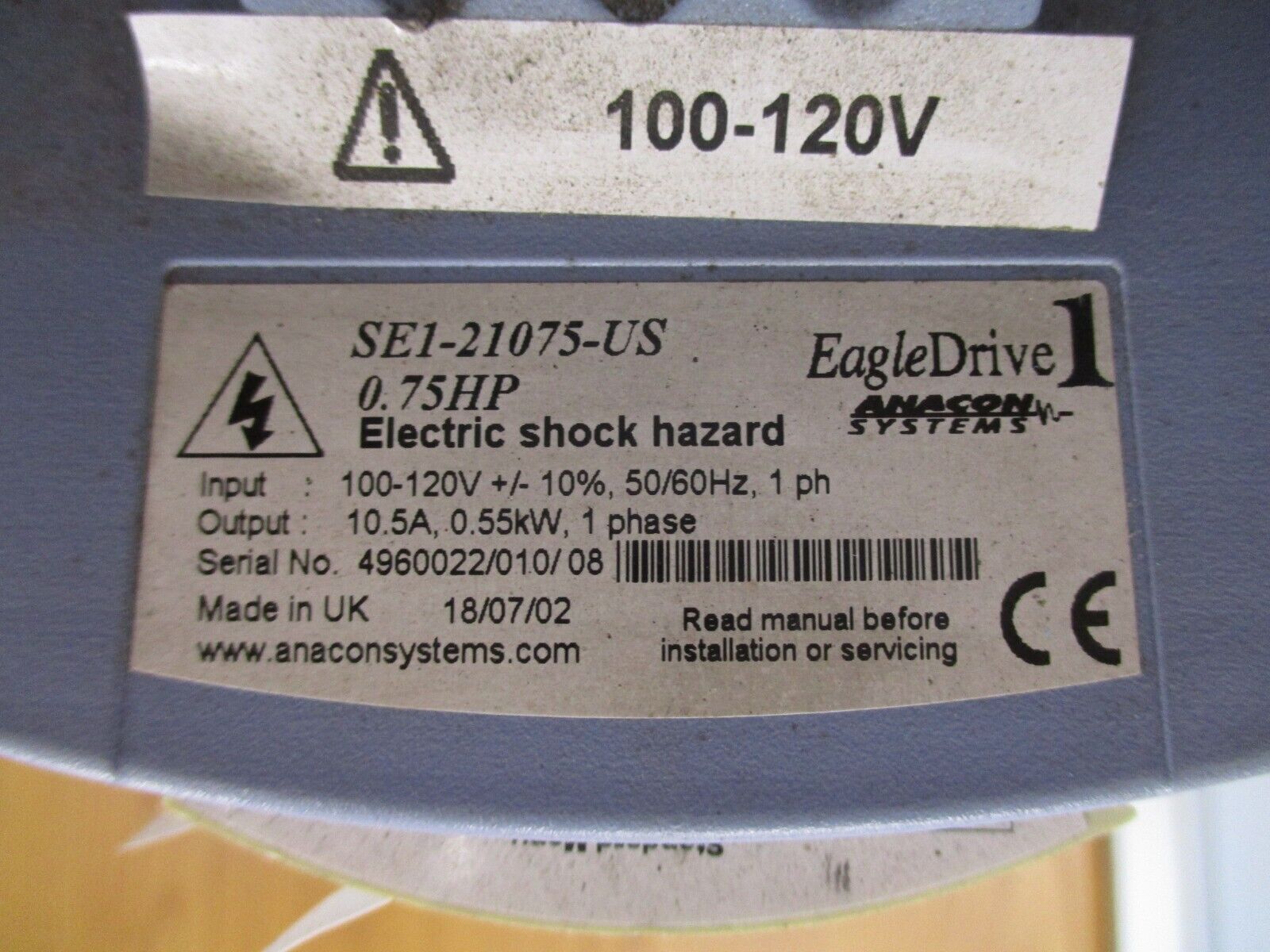 Anacon Systems EagleDrive AC Drive SE1-21075-US 0.75HP 1Ph Used