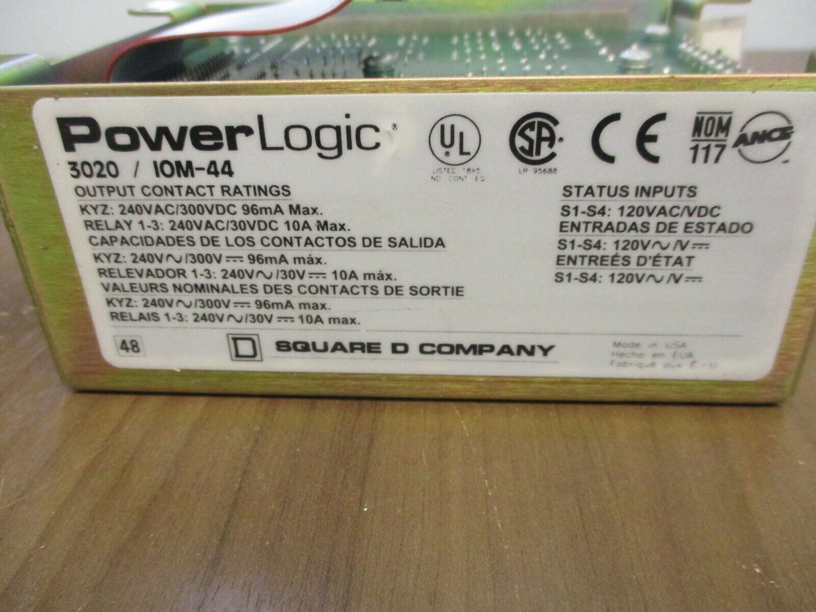 Square D PowerLogic I/O Module 3020 IOM-44 Status Inputs: 120VAC/DC Used
