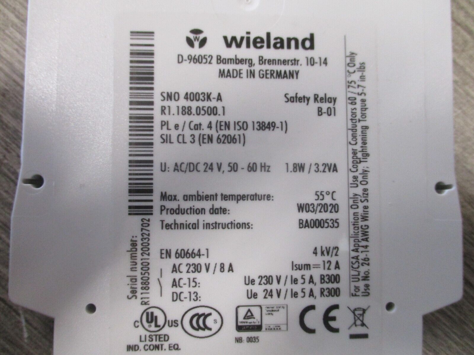 Wieland Safety Relay R1.188.0500.1 New Surplus