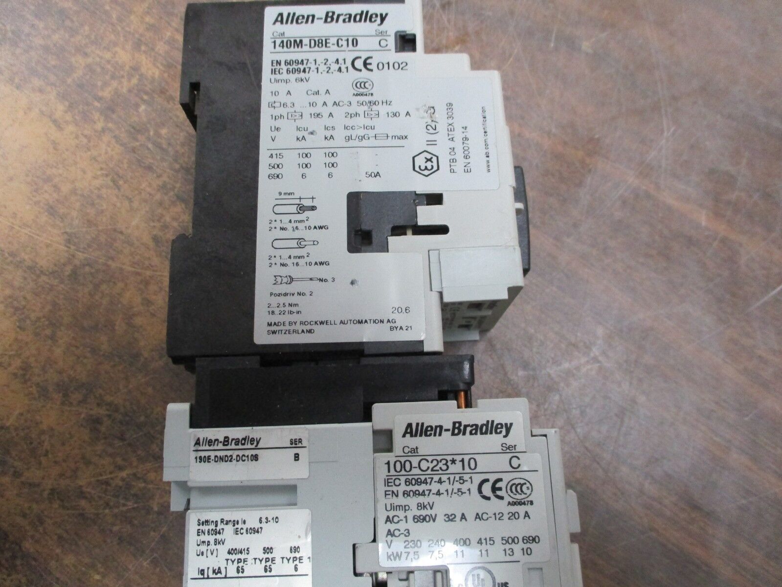 Allen-Bradley Starter 190E-DND2-DC10S 120V Coil 30A 600V Trip: 6.3-10A Used