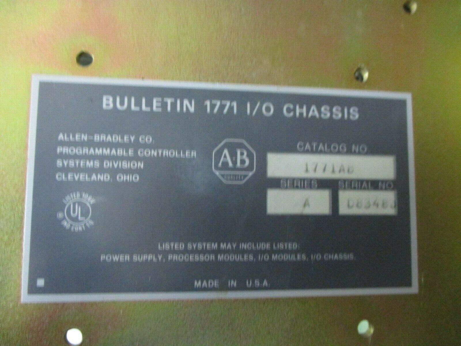Allen-Bradley 8-Slot I/O Chassis 1771AB Ser. A Used