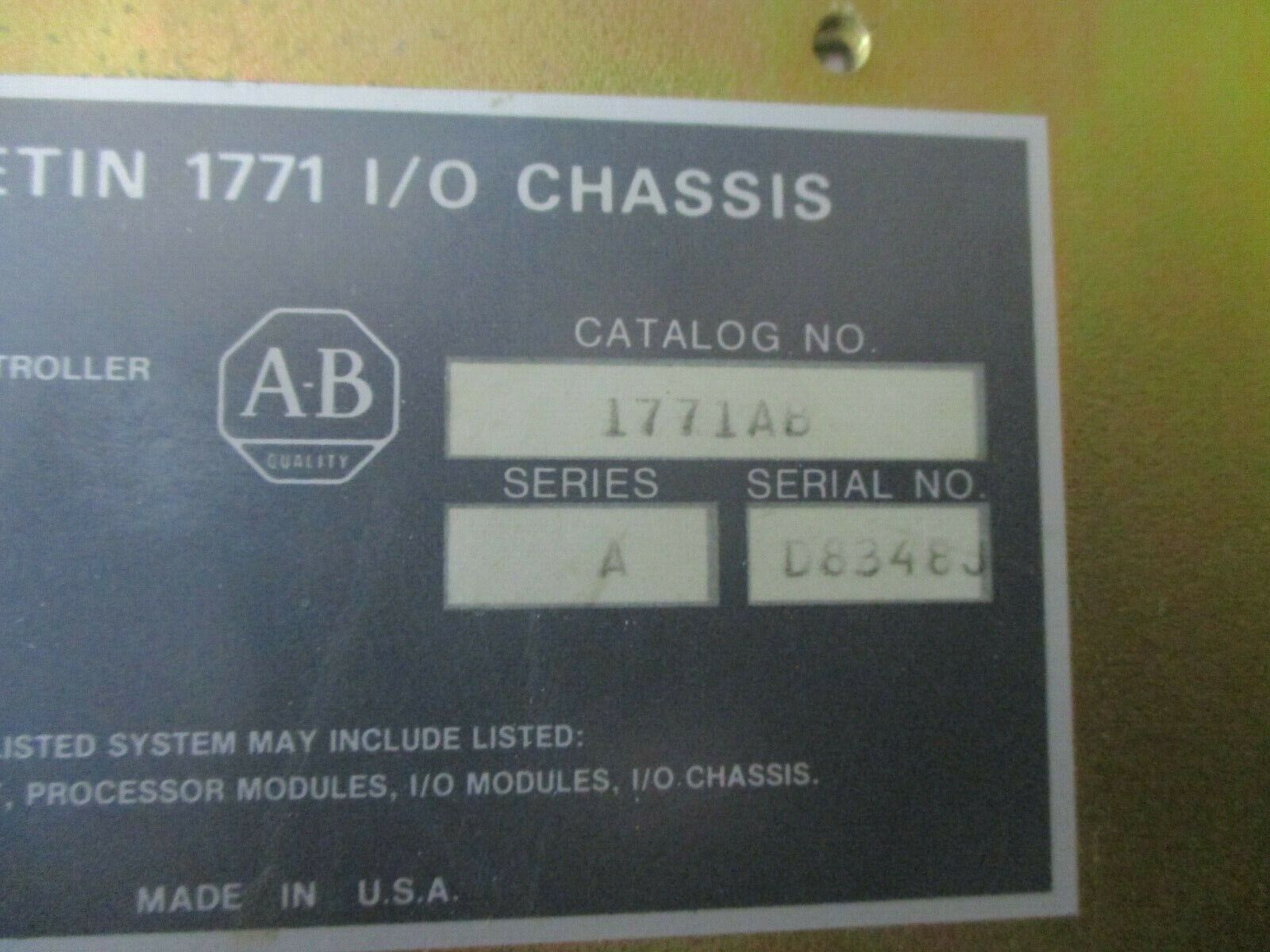 Allen-Bradley 8-Slot I/O Chassis 1771AB Ser. A Used