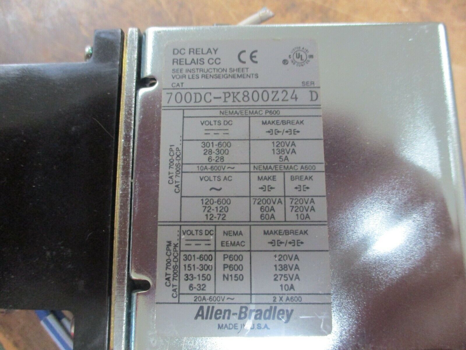 Allen-Bradley DC Relay 700DC-PK800Z24 24VDC Coil Used