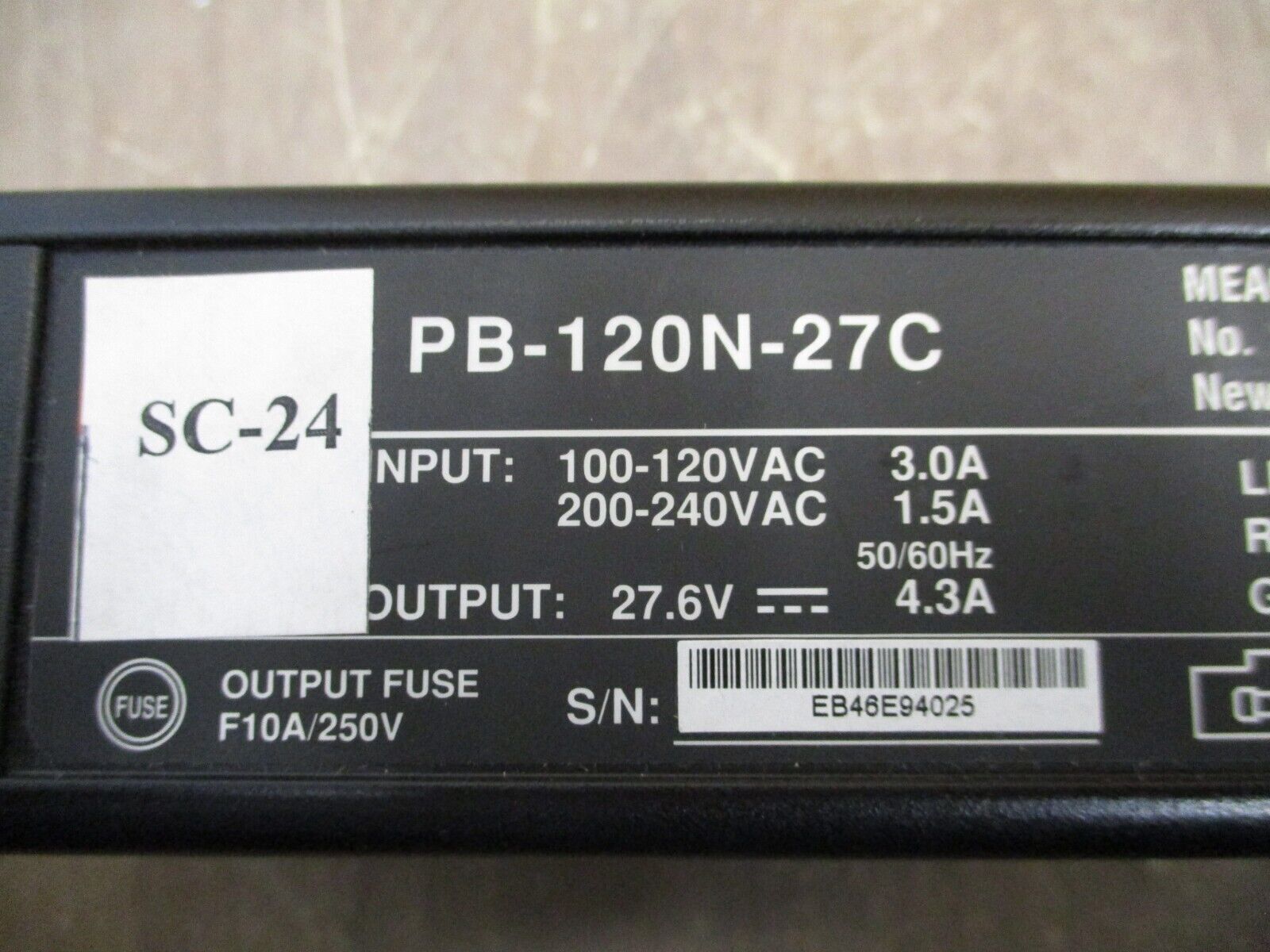 Mean Well Battery Charger PB-120N-27C Output: 27.6VDC 4.3A *No Cable* Used