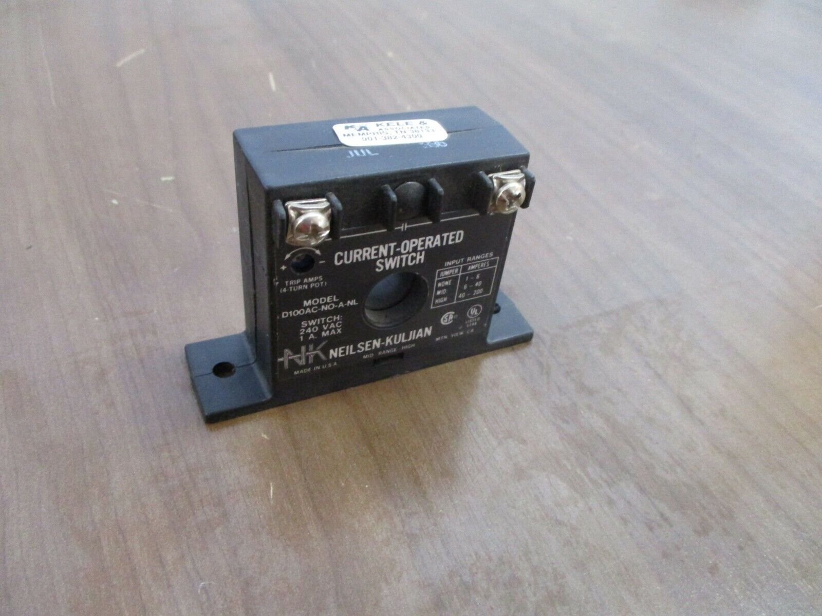 NK Current-Operated Switch D100AC-NO-A-NL 240V 1-200A Used