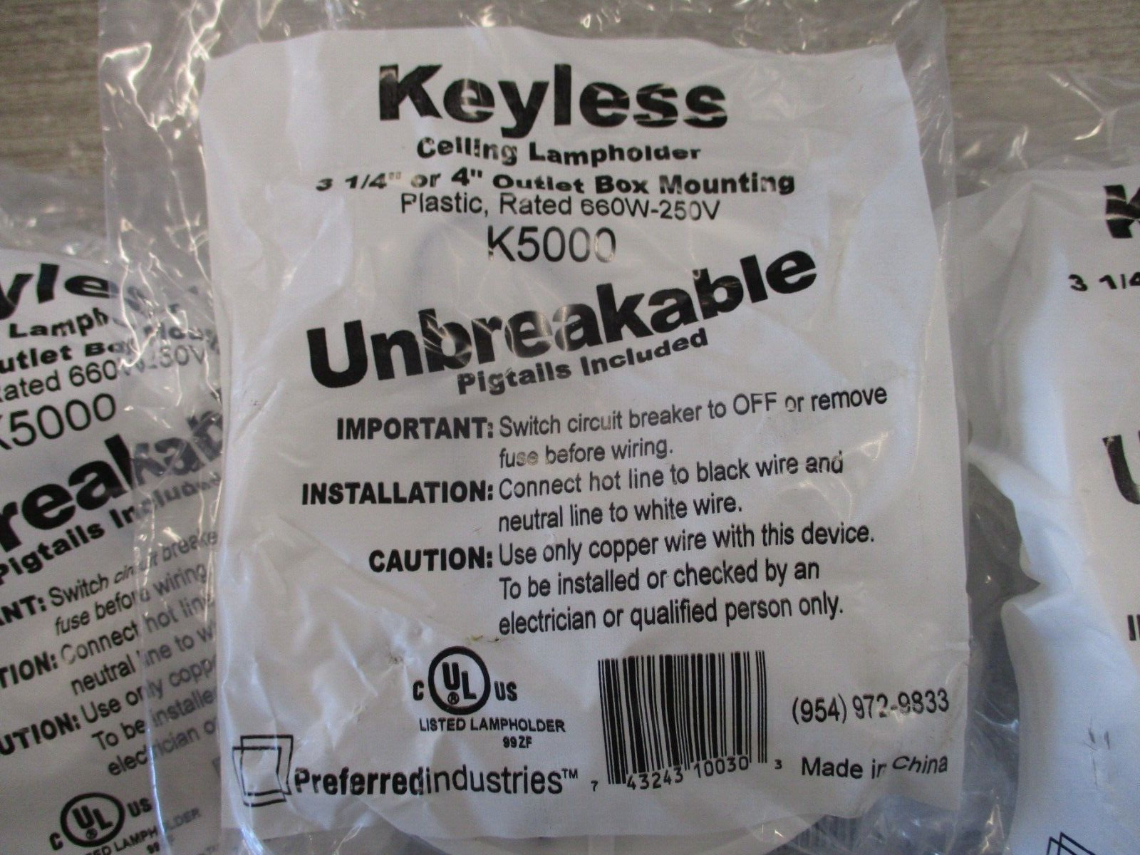 Preferred Industries Keyless Ceiling Lampholder K5000 660W 250V *Lot of 10*
