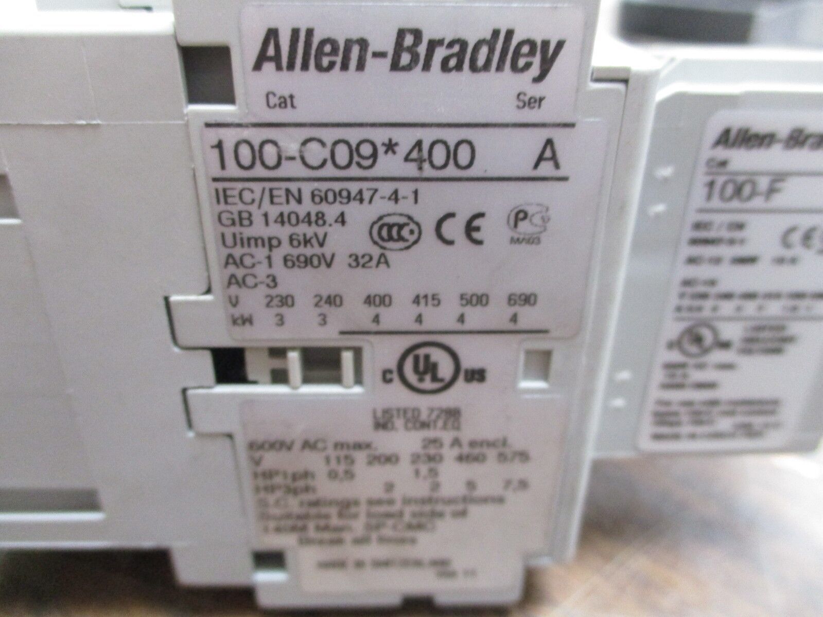 Allen-Bradley Contactor 100-C09*400 120V Coil 25A 600V w/ Aux Contact Block Used