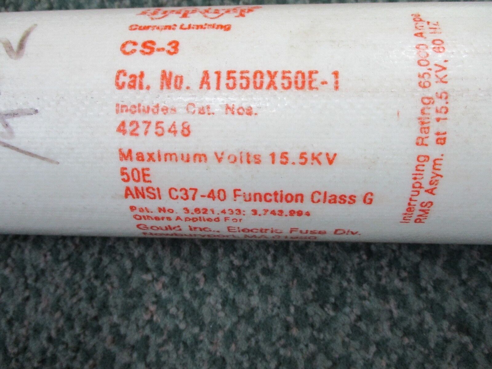 Gould Shawmut Type CS-3 Amp-Trap Fuse A1550X50E-1 50E 15.5kV Used