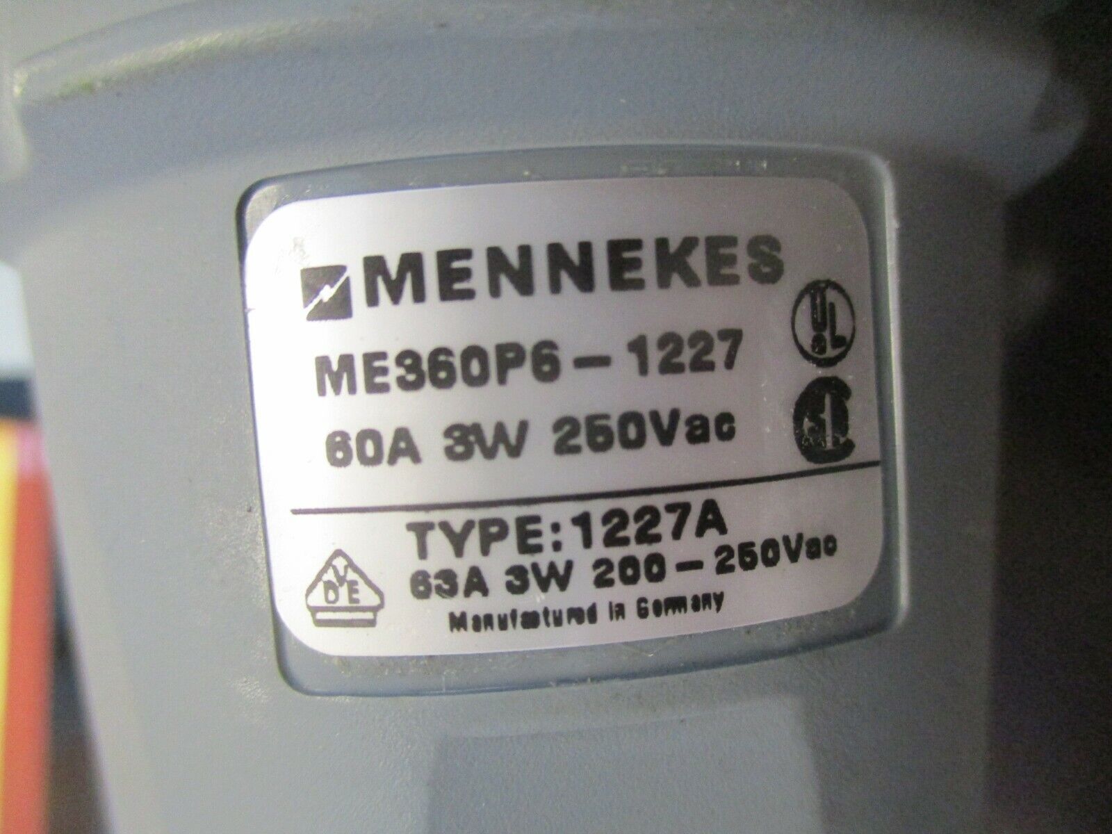 Mennekes Plug & Receptacle Set ME360P6-1227/330R6 60A 250V 3W Used