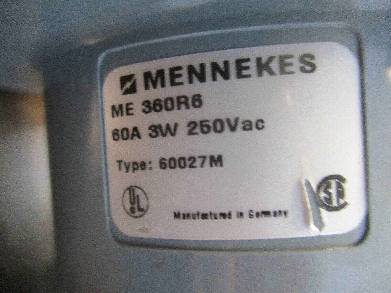 Mennekes Plug & Receptacle Set ME360P6-1227/330R6 60A 250V 3W Used